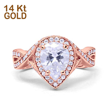 14K Rose Gold Teardrop Pear Bridal Simulated CZ Wedding Engagement Ring Size-7
